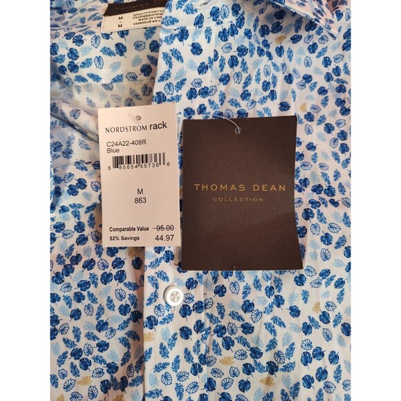 Men's Thomas Dean Collection Short Sleeve Printed Button Down Shirt Medium - Picture 5 of 5